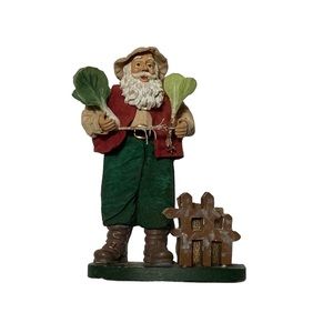 Vintage Fabric Mache Santa Farmer Gardener Holding Vegetable Collectible Statue